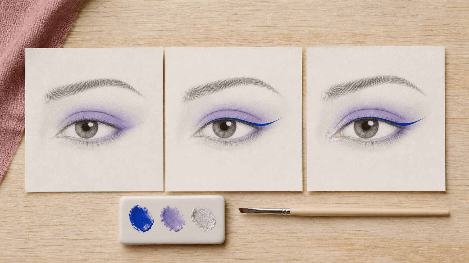 Fictional lesson still showing three stages of graphic liner placement